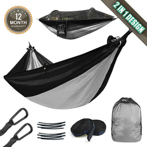 Hitorhike Camping Hammock with Mosquito Net Nylon Tree Straps Detachable Aluminum Poles and Steel Carabiners, 2 in 1 Design for Backpacking, Camping, Travel, Beach, Backyard